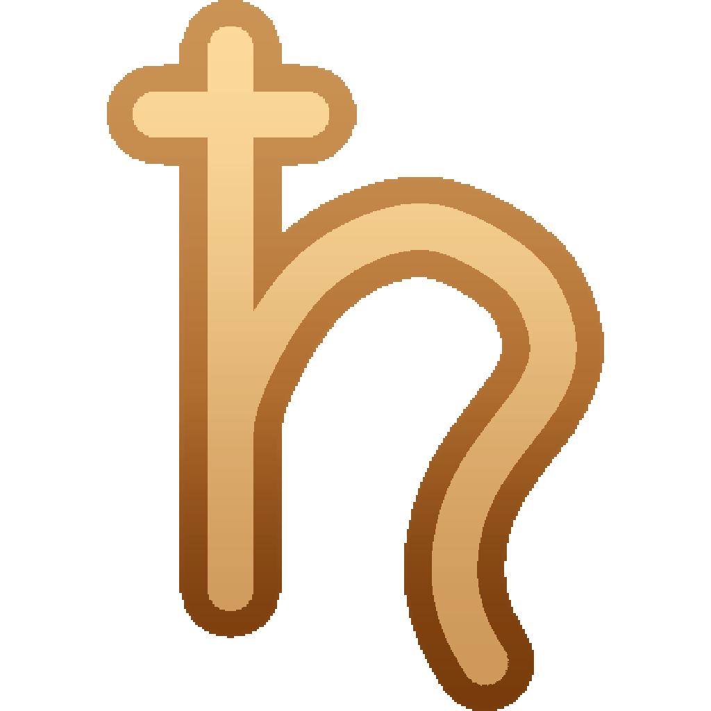 The astro symbol for saturn in light yellow. It looks like a lowercase H with a crossbar through the ascender, and the arch is extra wavy.